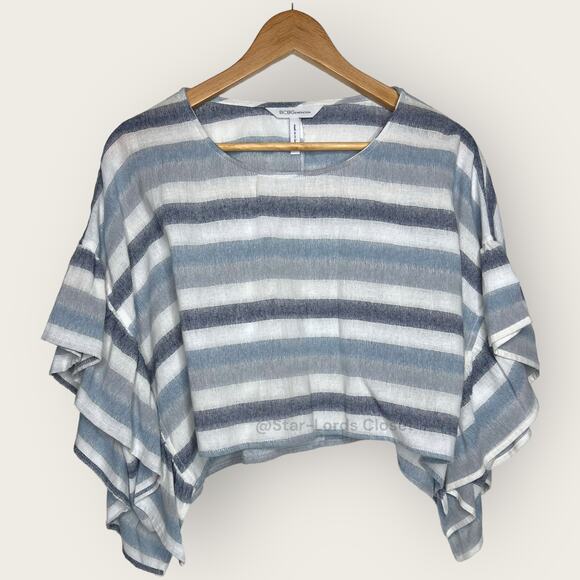 BCBGeneration Striped Crop Top | XXS | Blue White Flutter Sleeve Cotton Gauze - Picture 1 of 8